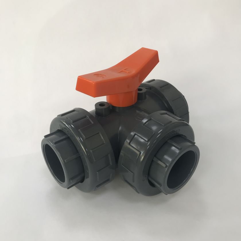 PVC-U 3 Way Ball Valve L Port Plain Sockets EPDM Seals
